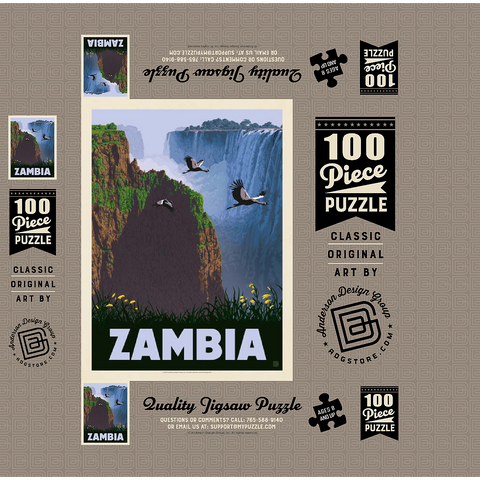 Zambia, Africa, Vintage Poster 100 Jigsaw Puzzle box 3D Modell
