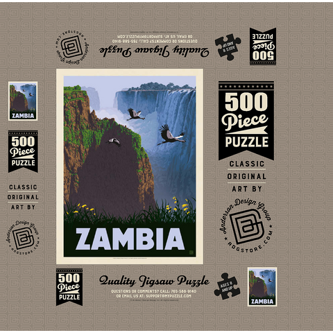 Zambia, Africa, Vintage Poster 500 Jigsaw Puzzle box 3D Modell