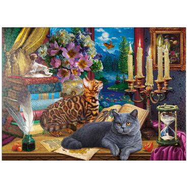 puzzleplate Cats Near the Window at Night 1000 Jigsaw Puzzle