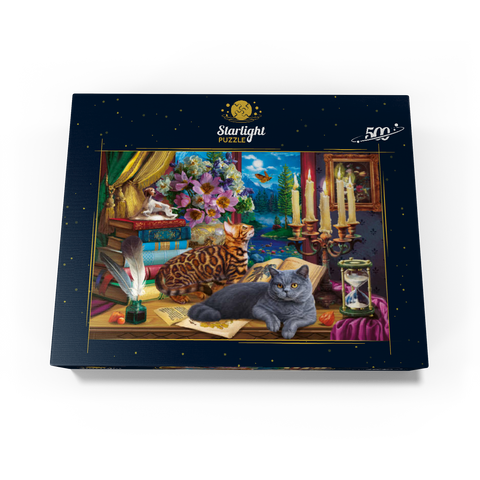 Cats Near the Window at Night 500 Jigsaw Puzzle box view3