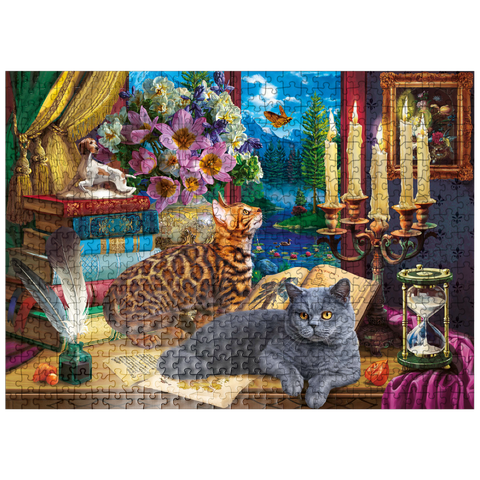 puzzleplate Cats Near the Window at Night 500 Jigsaw Puzzle