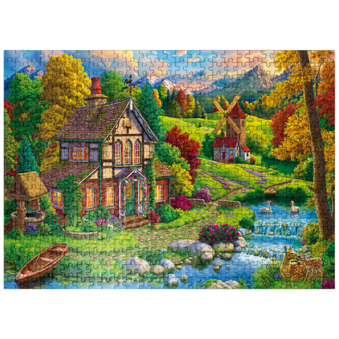 puzzleplate Beautiful Cozy House by the River 500 Jigsaw Puzzle