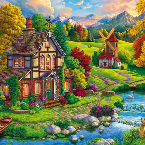 Beautiful Cozy House by the River 500 Jigsaw Puzzle 3D Modell