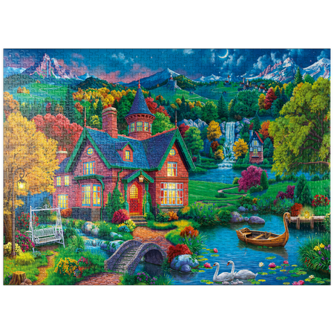 puzzleplate Evening House in the Mountains 1000 Jigsaw Puzzle