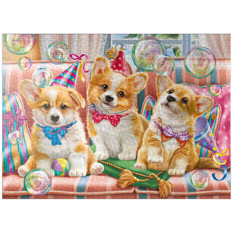 puzzleplate Corgi Puppies at Birthday Party 1000 Jigsaw Puzzle