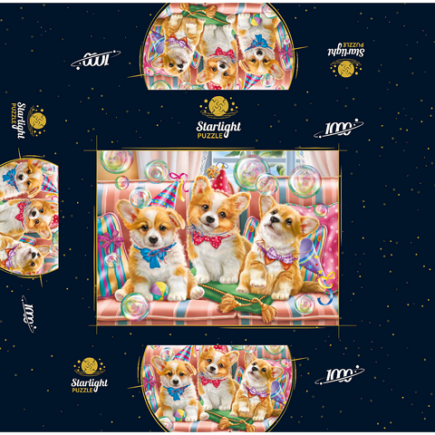 Corgi Puppies at Birthday Party 1000 Jigsaw Puzzle box 3D Modell