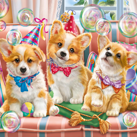 Corgi Puppies at Birthday Party 100 Jigsaw Puzzle 3D Modell