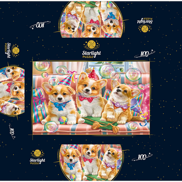 Corgi Puppies at Birthday Party 100 Jigsaw Puzzle box 3D Modell