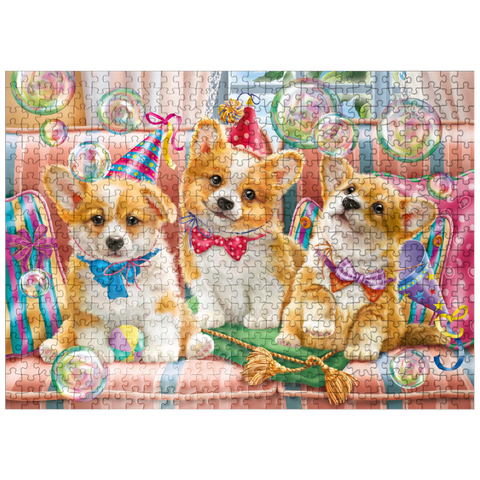 puzzleplate Corgi Puppies at Birthday Party 500 Jigsaw Puzzle