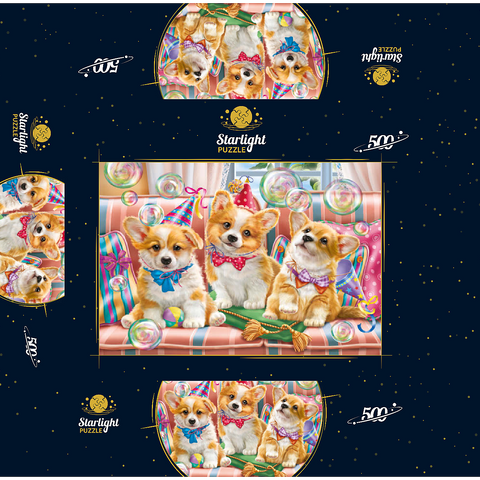 Corgi Puppies at Birthday Party 500 Jigsaw Puzzle box 3D Modell