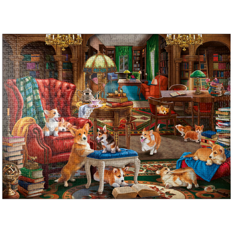 puzzleplate Corgi in the Library 1000 Jigsaw Puzzle