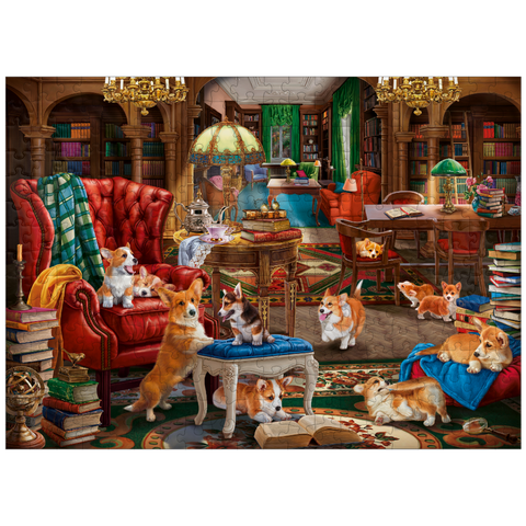 puzzleplate Corgi in the Library 300 Jigsaw Puzzle