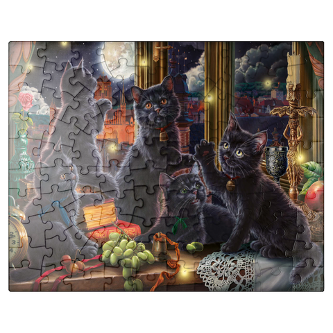 puzzleplate Black Kittens & Fireflies 100 Jigsaw Puzzle