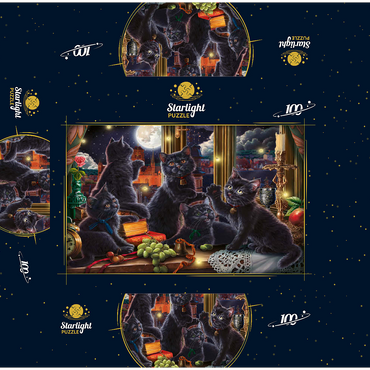 Black Kittens & Fireflies 100 Jigsaw Puzzle box 3D Modell