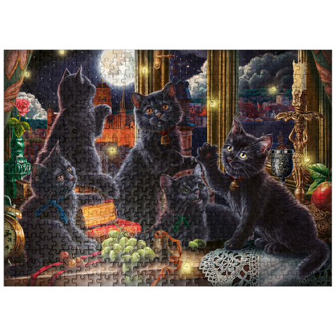 puzzleplate Black Kittens & Fireflies 500 Jigsaw Puzzle