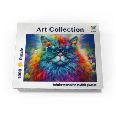 Rainbow cat with stylish glasses 1000 Jigsaw Puzzle box view3