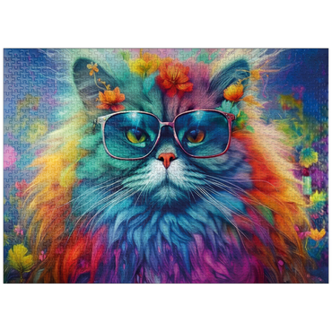 puzzleplate Rainbow cat with stylish glasses 1000 Jigsaw Puzzle