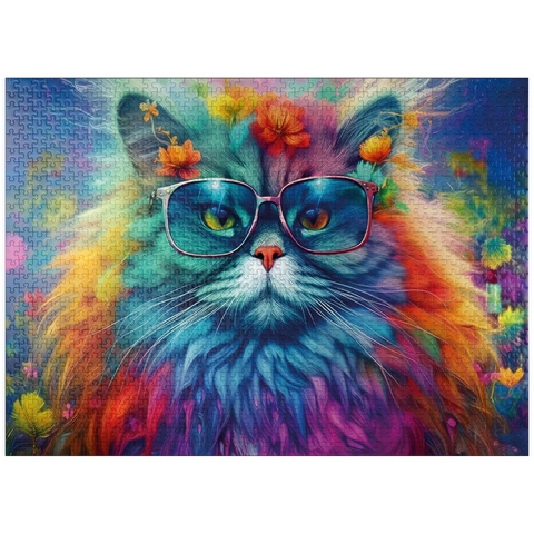 puzzleplate Rainbow cat with stylish glasses 1000 Jigsaw Puzzle