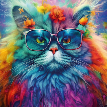 Rainbow cat with stylish glasses 1000 Jigsaw Puzzle 3D Modell