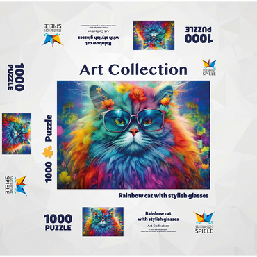 Rainbow cat with stylish glasses 1000 Jigsaw Puzzle box 3D Modell