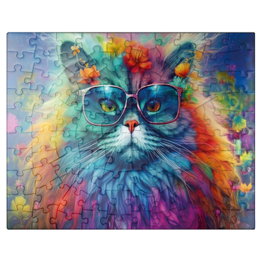 puzzleplate Rainbow cat with stylish glasses 100 Jigsaw Puzzle