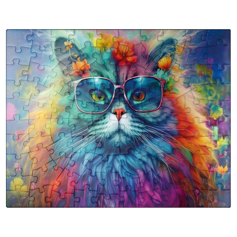 puzzleplate Rainbow cat with stylish glasses 100 Jigsaw Puzzle