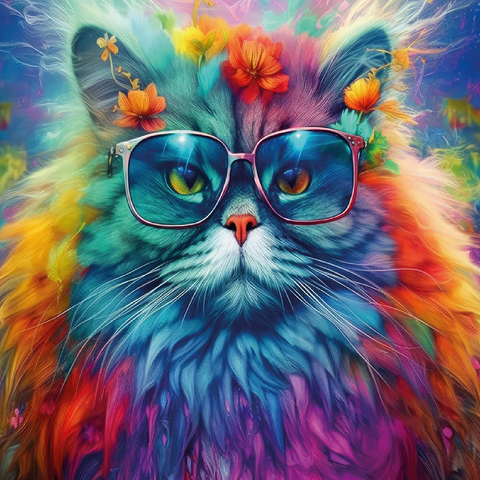 Rainbow cat with stylish glasses 100 Jigsaw Puzzle 3D Modell