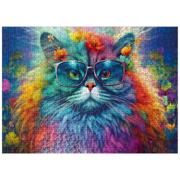 puzzleplate Rainbow cat with stylish glasses 500 Jigsaw Puzzle