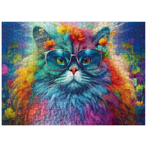 puzzleplate Rainbow cat with stylish glasses 500 Jigsaw Puzzle