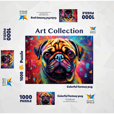 Colorful fantasy pug 1000 Jigsaw Puzzle box 3D Modell