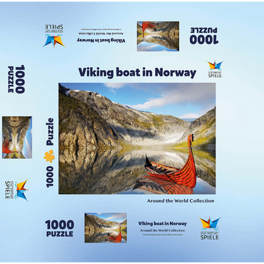 Viking boat in a fjord in Norway 1000 Jigsaw Puzzle box 3D Modell