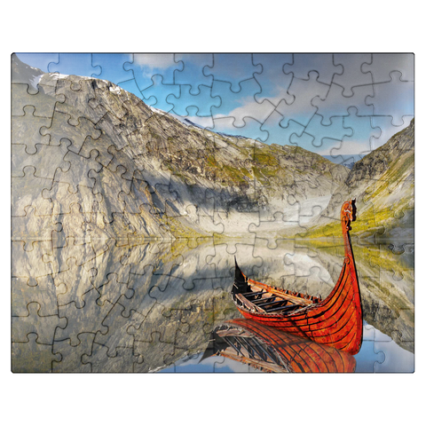 puzzleplate Viking boat in a fjord in Norway 100 Jigsaw Puzzle