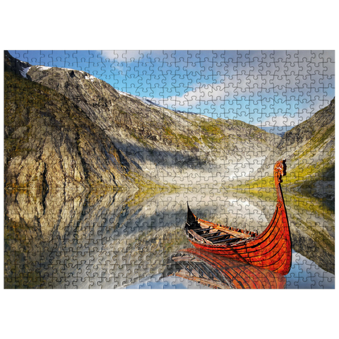 puzzleplate Viking boat in a fjord in Norway 500 Jigsaw Puzzle