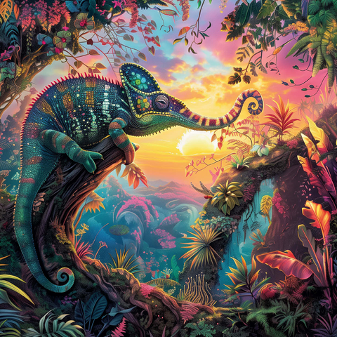 The fantastic elephant chameleon - fantasy animal in a colorful jungle 1000 Jigsaw Puzzle 3D Modell