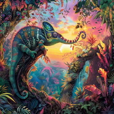 The fantastic elephant chameleon - fantasy animal in a colorful jungle 100 Jigsaw Puzzle 3D Modell