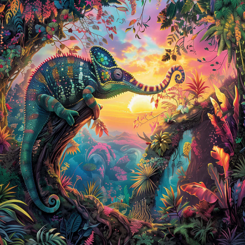 The fantastic elephant chameleon - fantasy animal in a colorful jungle 100 Jigsaw Puzzle 3D Modell