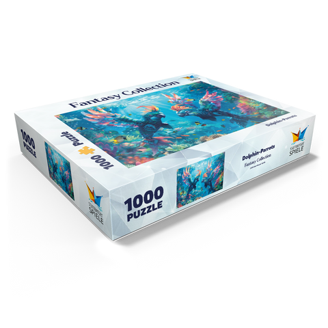 Dolphin parrots on the coral reef - fantasy animals in the underwater world 1000 Jigsaw Puzzle box view1