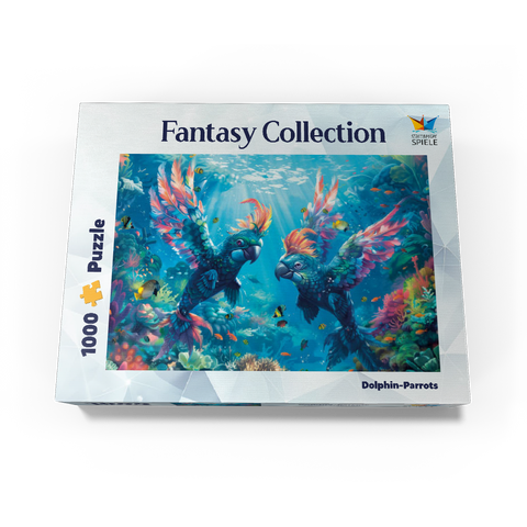 Dolphin parrots on the coral reef - fantasy animals in the underwater world 1000 Jigsaw Puzzle box view3