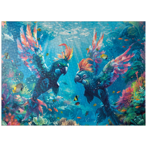 puzzleplate Dolphin parrots on the coral reef - fantasy animals in the underwater world 1000 Jigsaw Puzzle