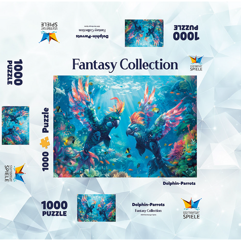 Dolphin parrots on the coral reef - fantasy animals in the underwater world 1000 Jigsaw Puzzle box 3D Modell