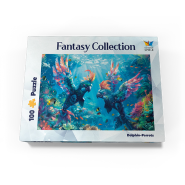 Dolphin parrots on the coral reef - fantasy animals in the underwater world 100 Jigsaw Puzzle box view3