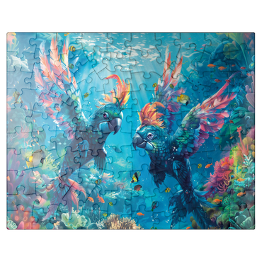 puzzleplate Dolphin parrots on the coral reef - fantasy animals in the underwater world 100 Jigsaw Puzzle