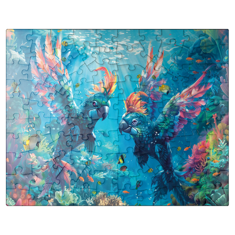 puzzleplate Dolphin parrots on the coral reef - fantasy animals in the underwater world 100 Jigsaw Puzzle