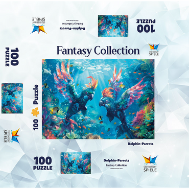 Dolphin parrots on the coral reef - fantasy animals in the underwater world 100 Jigsaw Puzzle box 3D Modell