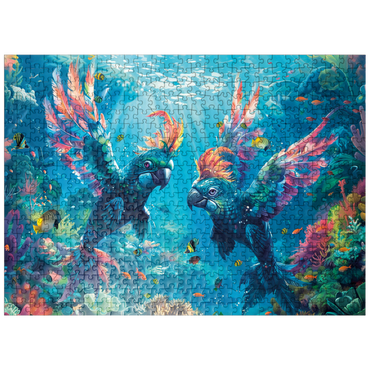 puzzleplate Dolphin parrots on the coral reef - fantasy animals in the underwater world 500 Jigsaw Puzzle