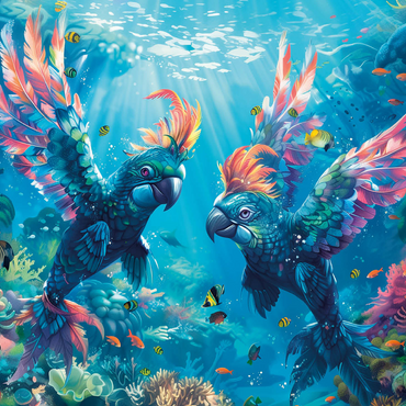 Dolphin parrots on the coral reef - fantasy animals in the underwater world 500 Jigsaw Puzzle 3D Modell