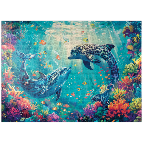 puzzleplate Leopard dolphins on the coral reef - fantasy animals in the underwater world 1000 Jigsaw Puzzle