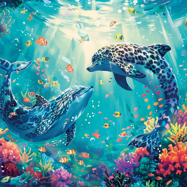 Leopard dolphins on the coral reef - fantasy animals in the underwater world 1000 Jigsaw Puzzle 3D Modell