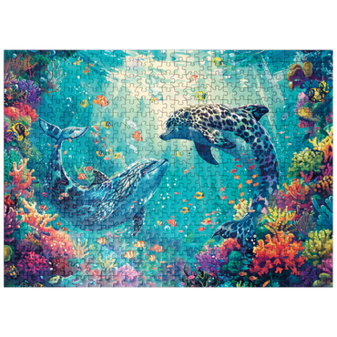 puzzleplate Leopard dolphins on the coral reef - fantasy animals in the underwater world 500 Jigsaw Puzzle