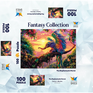 The fantastic elephant parrot - fantasy animal in a colorful jungle 100 Jigsaw Puzzle box 3D Modell